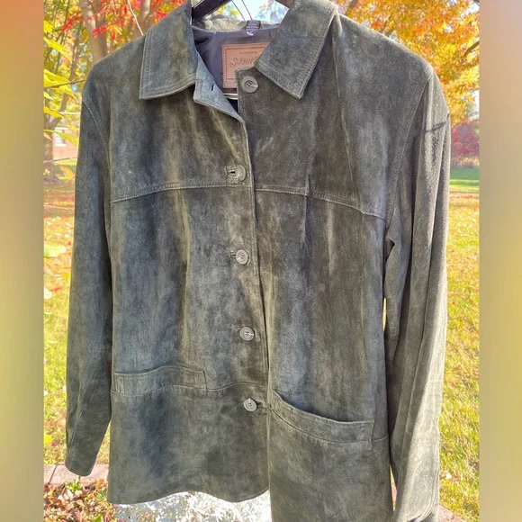 StJohns Bay Women’s Leather (suede) Jacket Buttons down Colour Dark Green - Picture 1 of 4